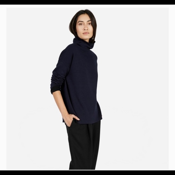 Everlane DoubleKnit Cotton Turtleneck Sweater Navy Black oversized fit xsmall - Picture 1 of 2